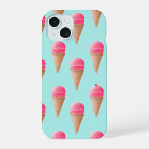 Coque iPhone 15 Motif de cône de crème glacée aux fraises roses, b