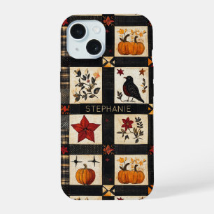 Coque iPhone 15 Motif de courtepoint de style rustique d'automne