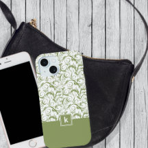 Motif de damas en vert de mousse avec monogramme