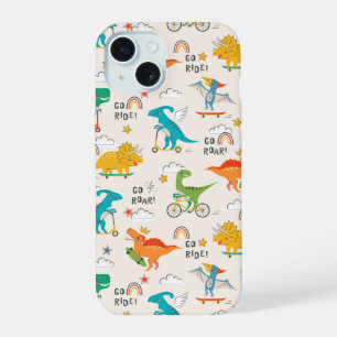 Coque iPhone 15 Motif de dinosaure voyageant pour enfants