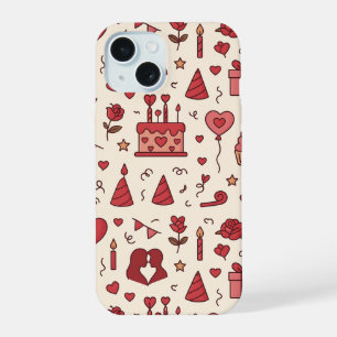 Coque iPhone 15 Motif de doodle pour célébration romantique