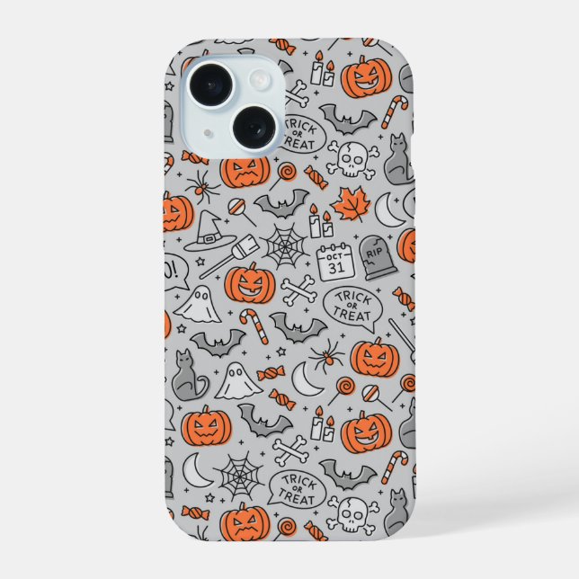 Coque iPhone 15 Motif de doodle pour les enfants mignons Halloween (Verso)