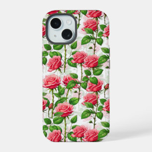 Coque iPhone 15 Motif de feuillage floral de fleur de rose
