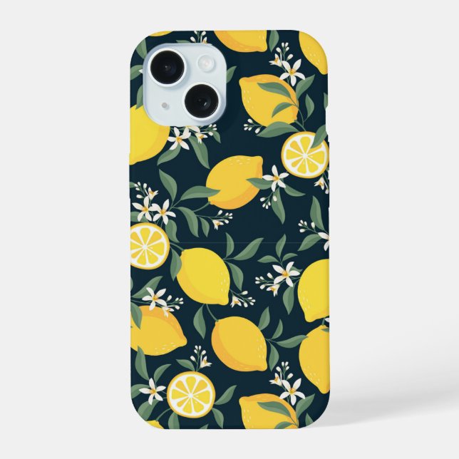 Coque iPhone 15 Motif de feuille jaune citron (Verso)
