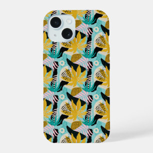 Coque iPhone 15 Motif de feuilles de forêt tropicale humide