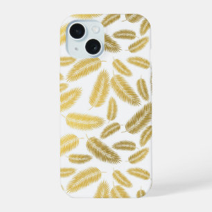 Coque iPhone 15 Motif de feuilles de palmier en or faux