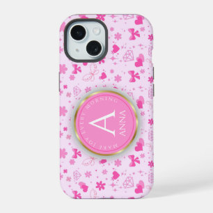 Coque iPhone 15 Motif de fleurs roses mignonnes, design floral fém