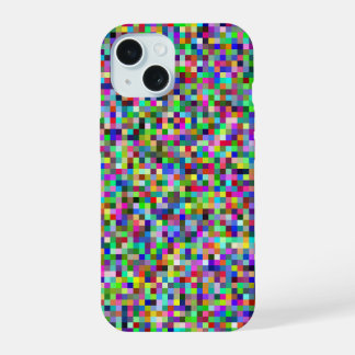 Coque iPhone 15 Motif de fond de carrés de pixels colorés