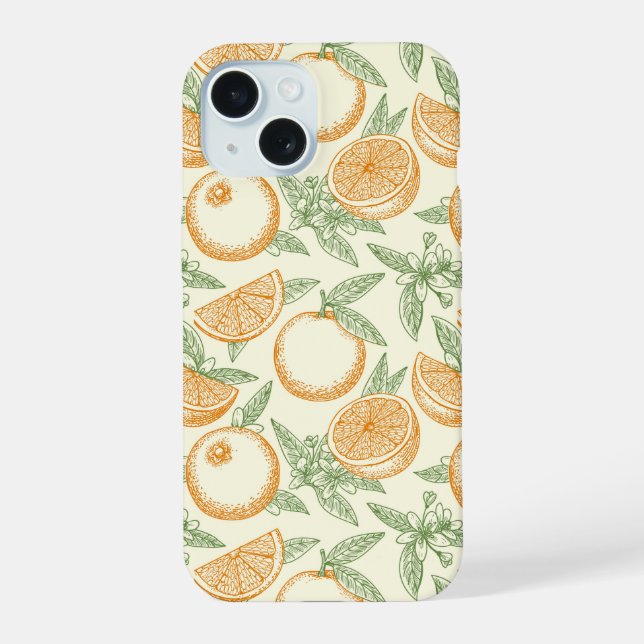 Coque iPhone 15 Motif de fruit orange classique (Verso)
