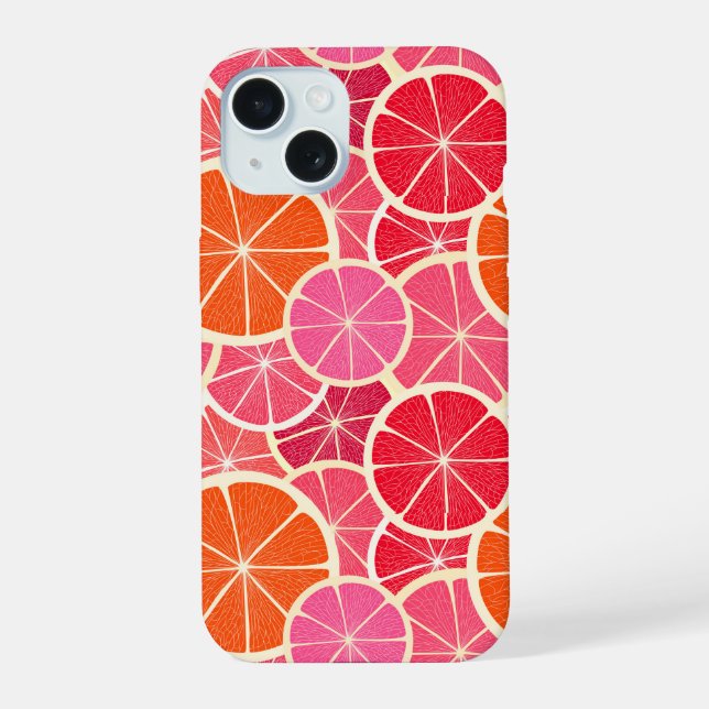 Coque iPhone 15 Motif de fruits citrins Orange & Pamplemousse (Verso)