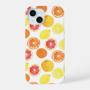 Coque iPhone 15 Motif de fruits d'agrumes à l'aquarelle