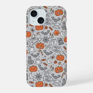 Coque iPhone 15 Motif de gribouillage d'Halloween pour enfants mig