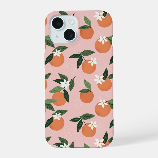 Coque iPhone 15 Motif de jus d'orange pêche (Verso)
