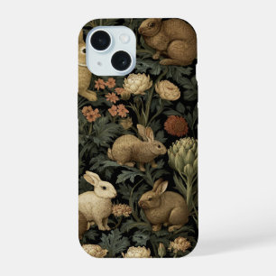 Coque iPhone 15 Motif de lapin de forêt vintage foncé botanique