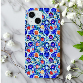 Coque iPhone 15 Motif de mosaïque multicolore inspiré par Gaudi