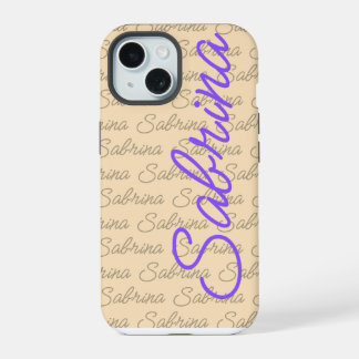 Coque iPhone 15 Motif de nom de signature Sabrina violet