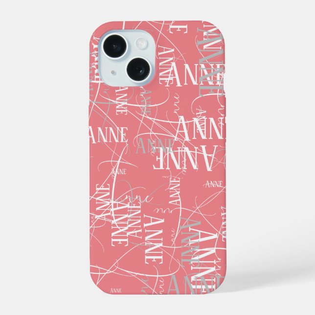 Coque iPhone 15 Motif de nom de typographie Rose   (Verso)