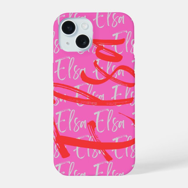 Coque iPhone 15 Motif de nom Elsa Repeating (Verso)