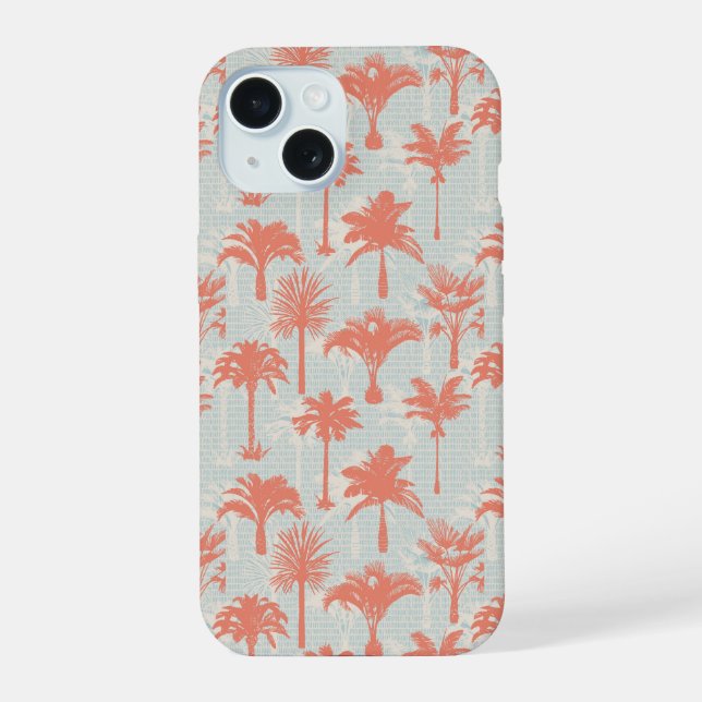 Coque iPhone 15 Motif de palmier pastel (Verso)