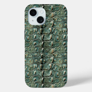 Coque iPhone 15 Motif de peau de reptile vert