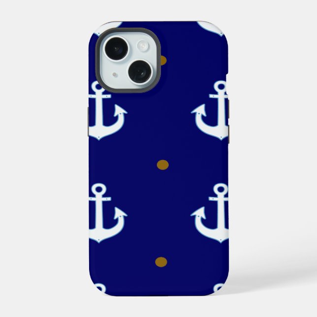 Coque iPhone 15 motif de petites ancres blanches (Verso)