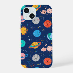 Coque iPhone 15 Motif de planète souriante mignonne
