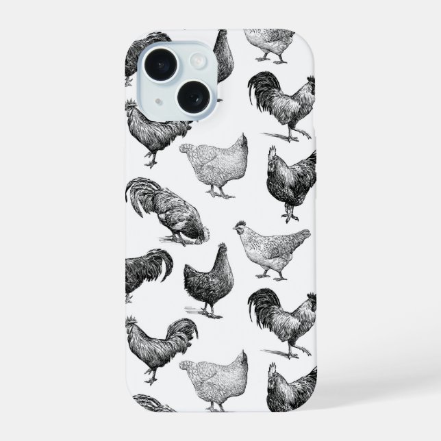 Coque iPhone 15 Motif de poulet de la ferme Retro Country (Verso)