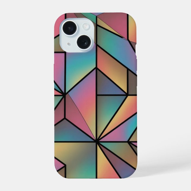 Coque iPhone 15 Motif de prisme iridescent géométrique (Verso)