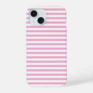 Coque iPhone 15 Motif de rayure verticale rose et blanc