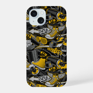 Coque iPhone 15 Motif de rue urbain graffiti rétro