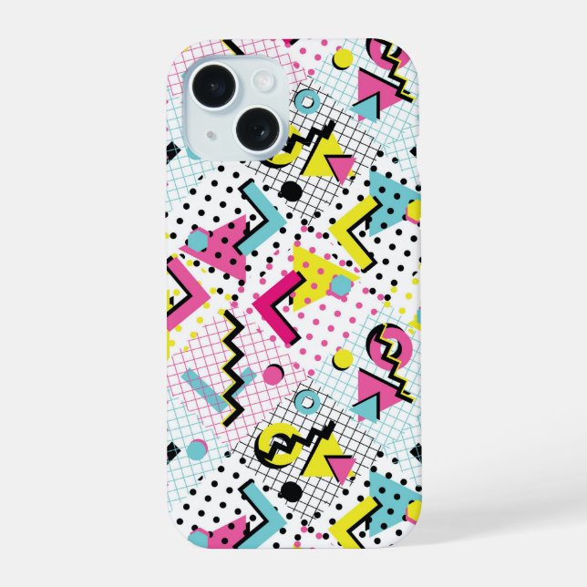 Coque iPhone 15 Motif de style Memphis postmoderne (Verso)