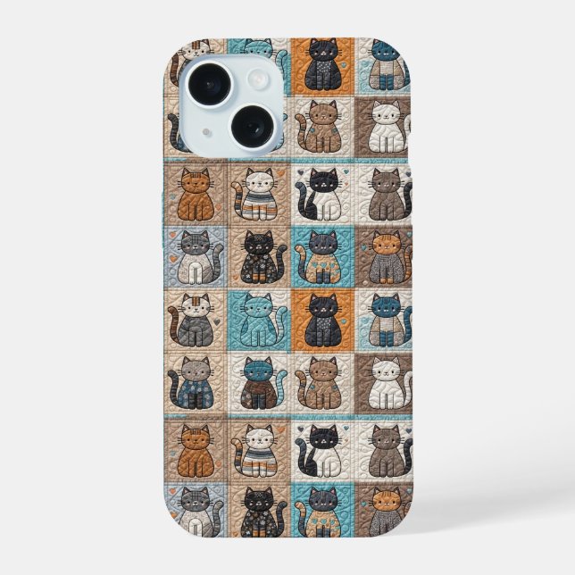 Coque iPhone 15 Motif de surface composée de collection de chats (Verso)