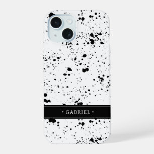 Coque iPhone 15 Motif de taches de peinture noire   Ajoutez votre 