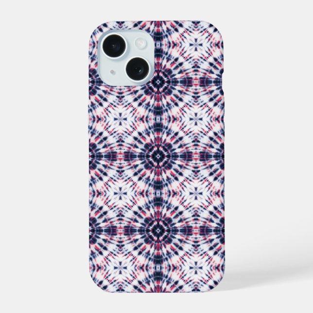 Coque iPhone 15 Motif de teinture bleu et rouge (Verso)