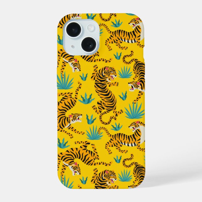 Coque iPhone 15 Motif de tigre d'or asiatique (Verso)