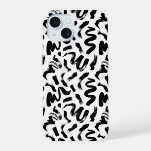 Coque iPhone 15 Motif de trait de pinceau à encre noire