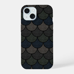 Coque iPhone 15 Motif d'écaille de dragon festonnée foncée