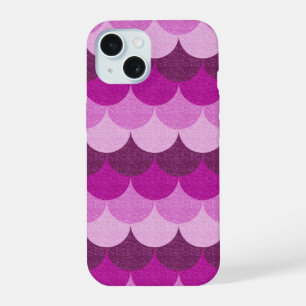 Coque iPhone 15 Motif d'écailles de sirène scintillantes rose et v