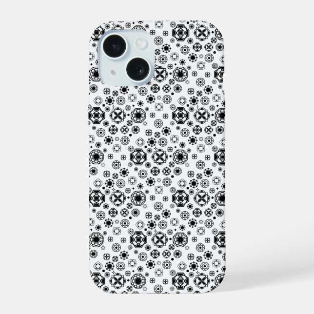 Coque iPhone 15 Motif décoratif arabesque noir blanc mignon (Verso)