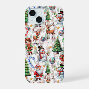 Coque iPhone 15 Motif décoratif de Noël sur fond blanc