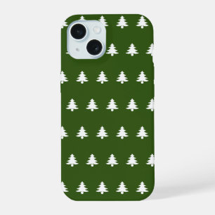 Coque iPhone 15 Motif des arbres blancs et verts de Noël