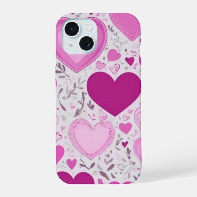 Coque iPhone 15 Motif des coeurs roses (Verso)