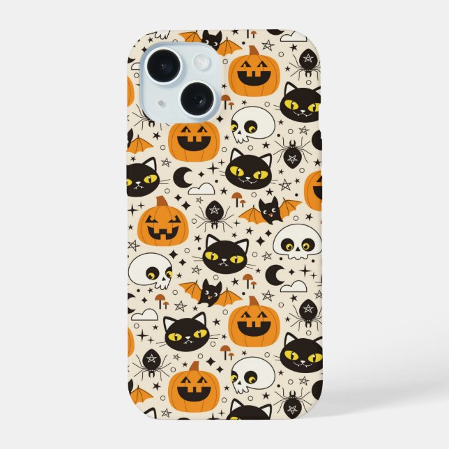 Coque iPhone 15 Motif d'Halloween rétro (Verso)