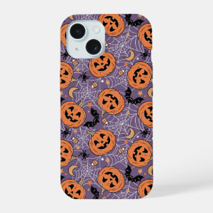 Coque iPhone 15 Motif d'Halloween violet Jack-O-lanterne