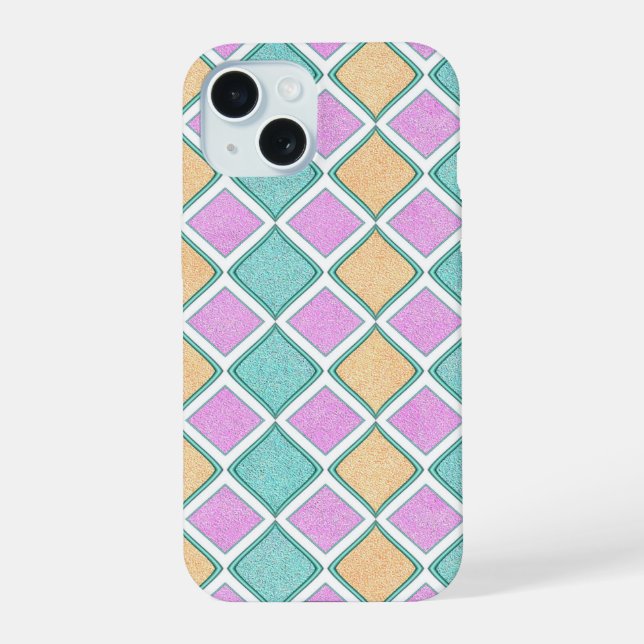 Coque iPhone 15 Motif diamant prisme Harlequin pastel (Verso)