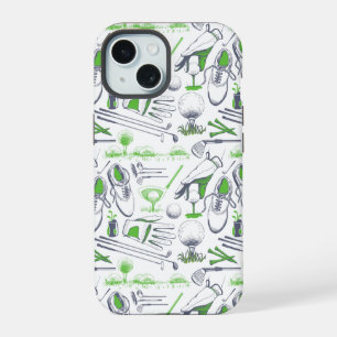 Coque iPhone 15 Motif d'icônes de golf vert