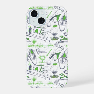 Coque iPhone 15 Motif d'icônes de golf vert