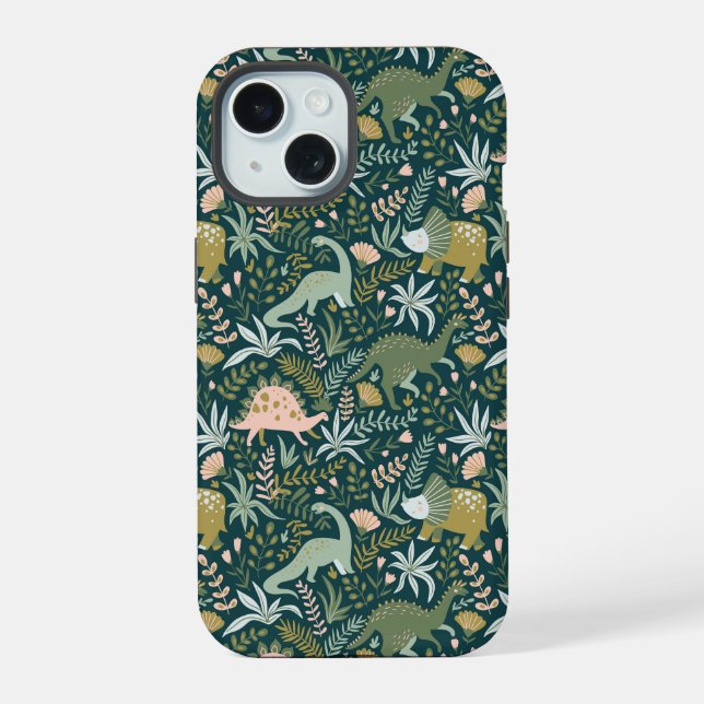 Coque iPhone 15 Motif Dinosaur Vert (Verso)