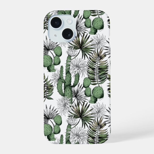 Coque iPhone 15 Motif du désert de Cactus (Verso)
