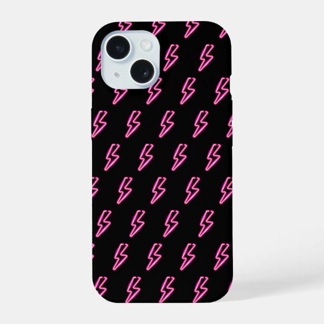 Coque iPhone 15 Motif éclair néon rose (Verso)